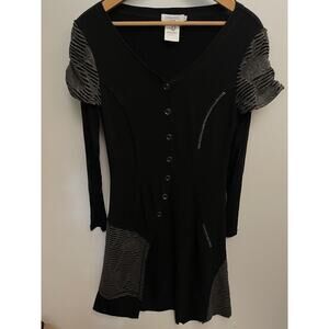 Dzhavael Couture Dress Women Small Black Asymmetrical Grey Buttons Patch L